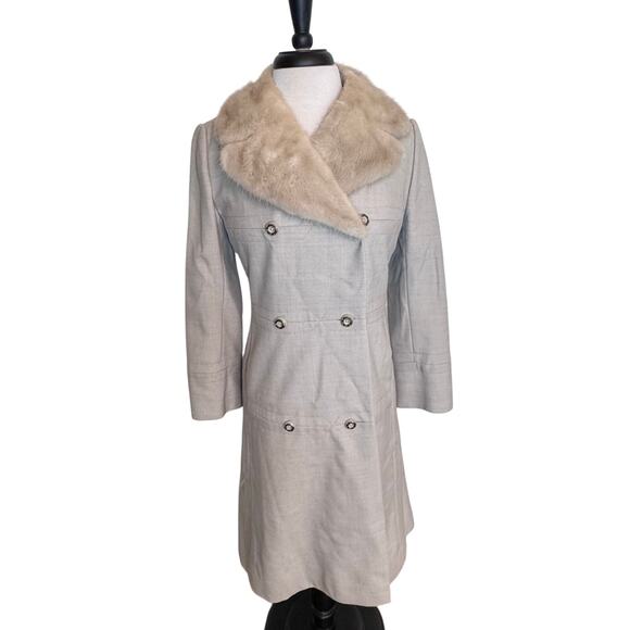 VINTAGE 1950’s YouthCraft Beige Womens Wool Long Coat Mink Fur Collar ILGUW Sz S - Picture 1 of 15